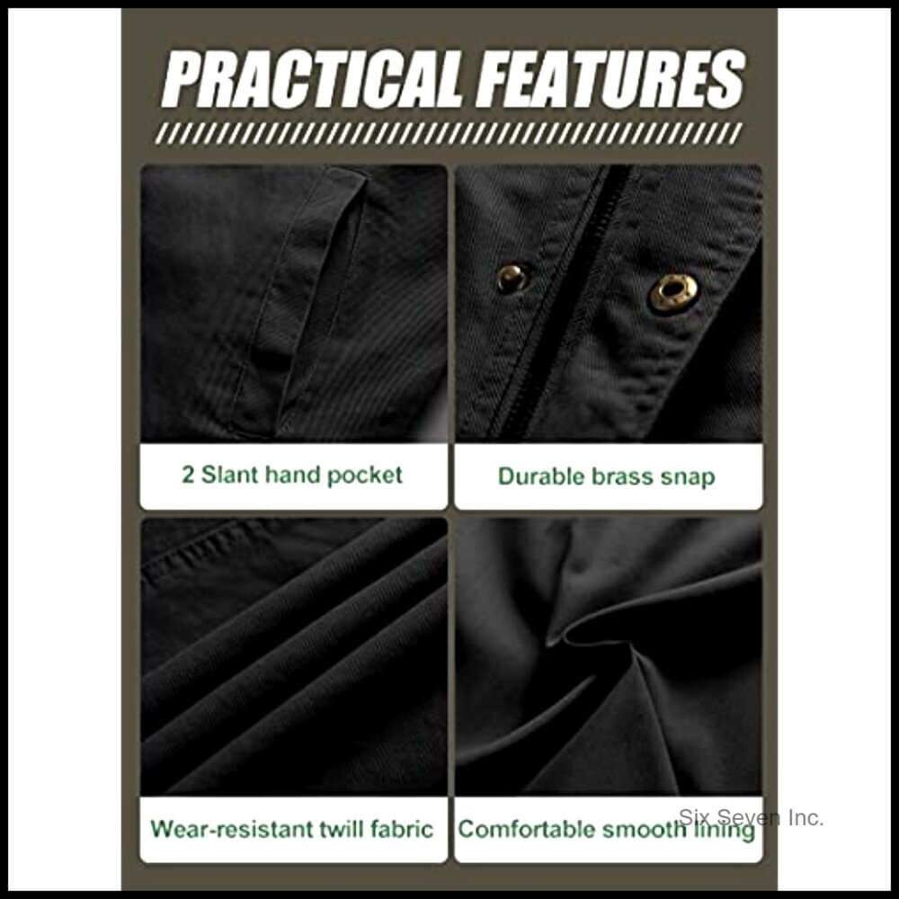 Canvas Military Field Jacket Casual Outerwear Removable Hood Utility Style - Picture 6 of 7